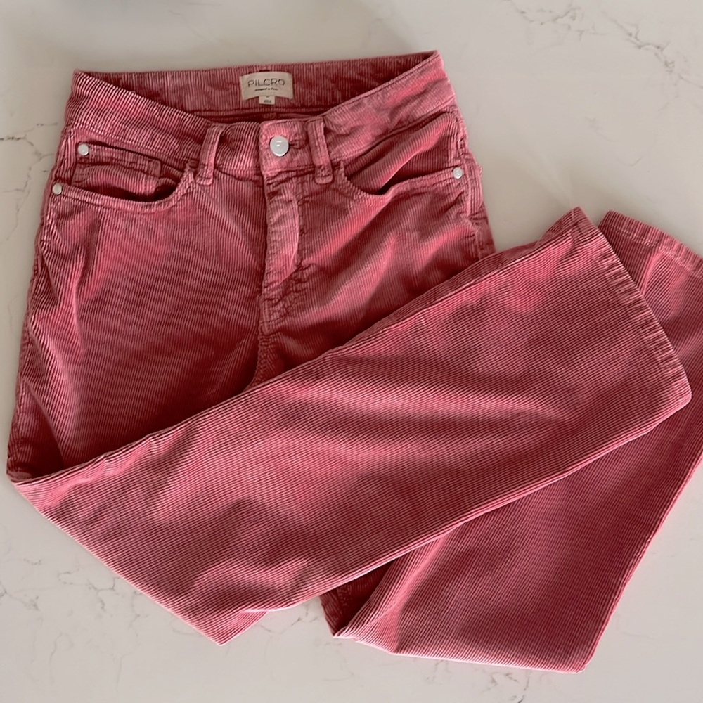 The Yaya Mid-Rise Corduroy Crop Flare Jeans by Pilcro in Rose Mauve, 27